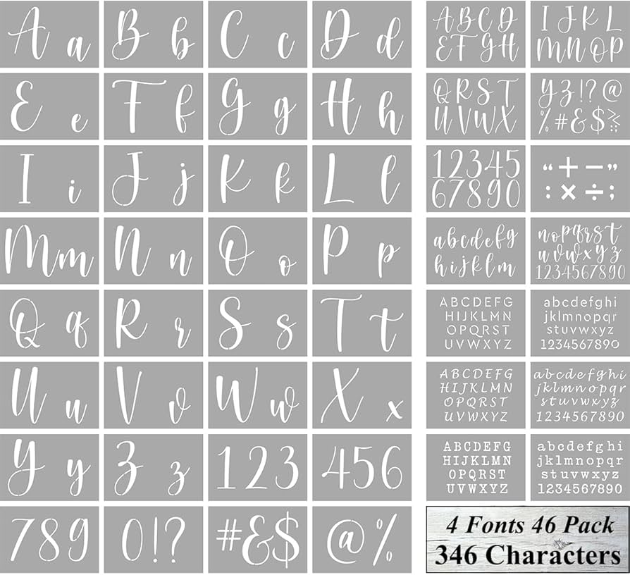 Amazon.com : Letter Stencils for Painting on Wood - 46 Pack Large Alphabet Stencil Templates with Numbers and Signs, Reusable Letters and Numbers Stencils in 4 Fonts and 346 Designs for Wood