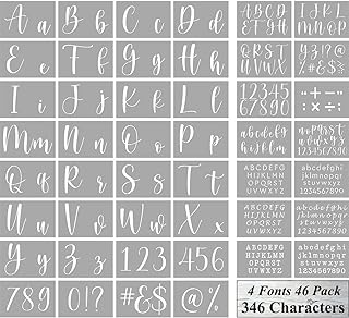 Letter Stencils for Painting on Wood - 46 Pack Large Alphabet Stencil Templates with Numbers and Signs, Reusable Letters and Numbers Stencils in 4 Fonts and 346 Designs for Wood Burning & Wall Art