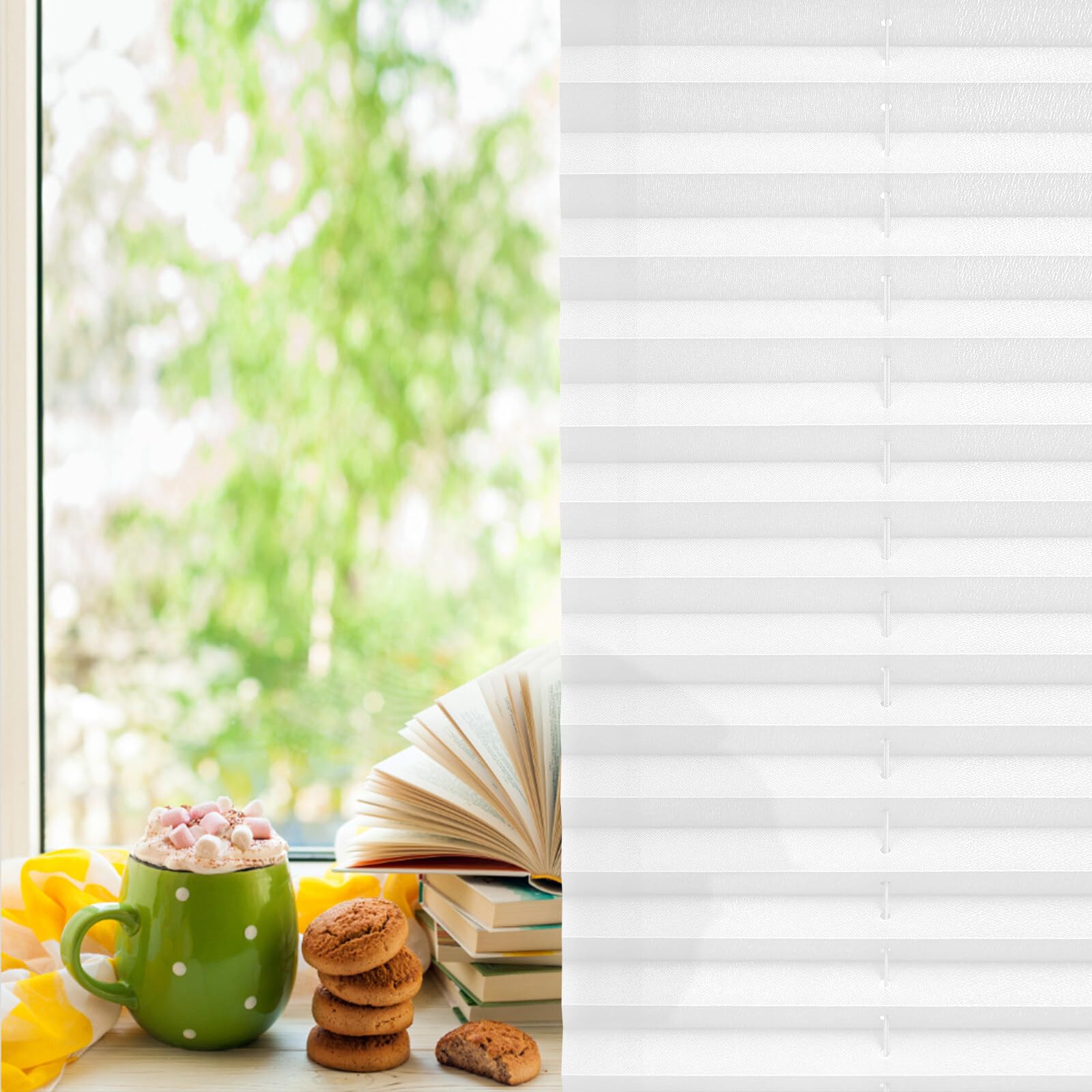 Pleated Blind, No-Drill, Clamp-On, 75 x 100 cm (W x H) White, Sun Blind, Sun Protection, Easyfix, Folding Blind, Translucent Blind for Windows and Doors - 4