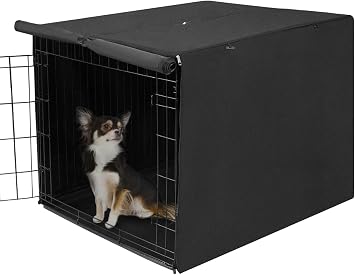 Deblue Small Dog Crate Cover Indoor, Double Door Durable Polyester Pet Kennel Cover for Small Wire Crate - 24 inches, Black