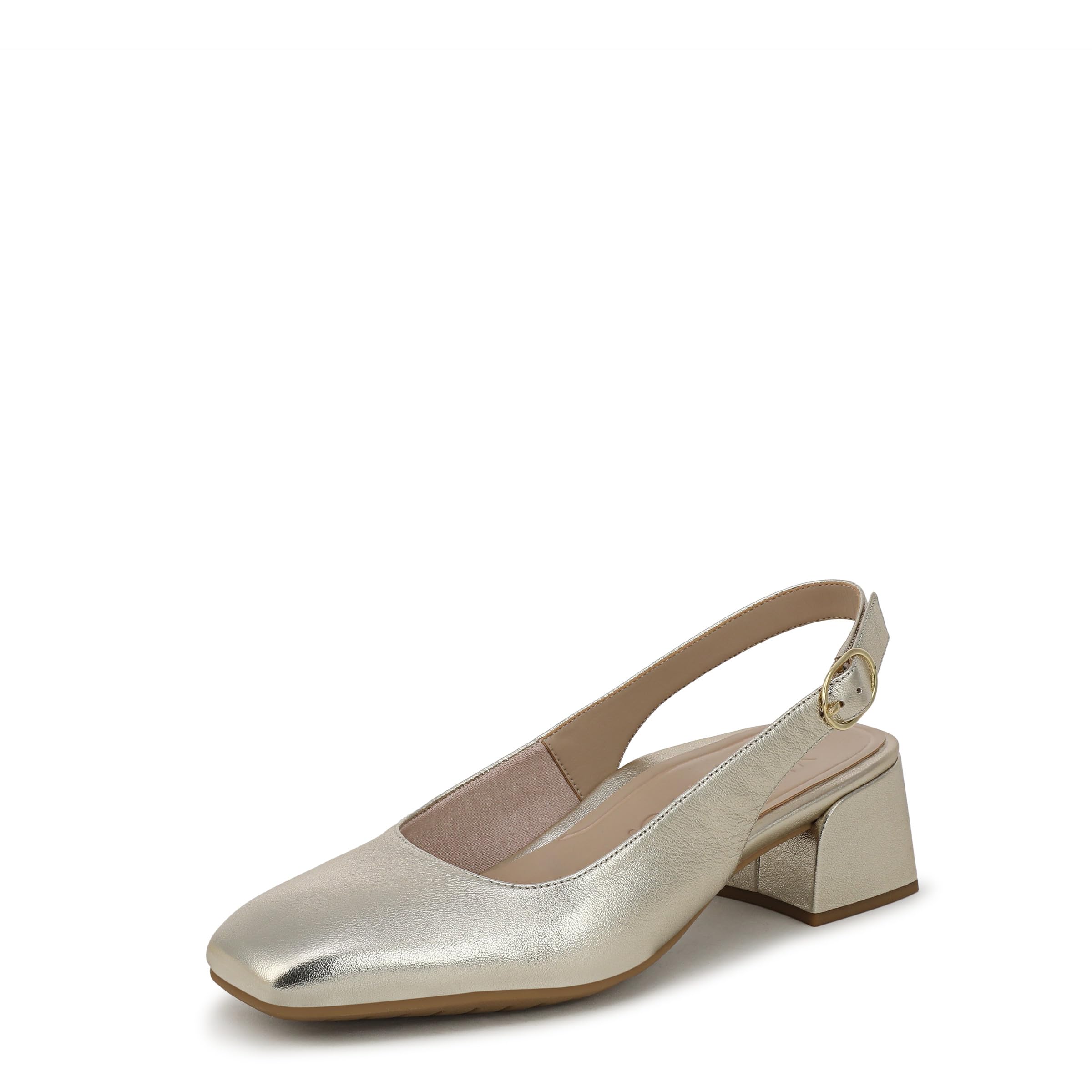 Vionic Women's Gold Leather Reyes Slingback Block Heel With Arch Support In