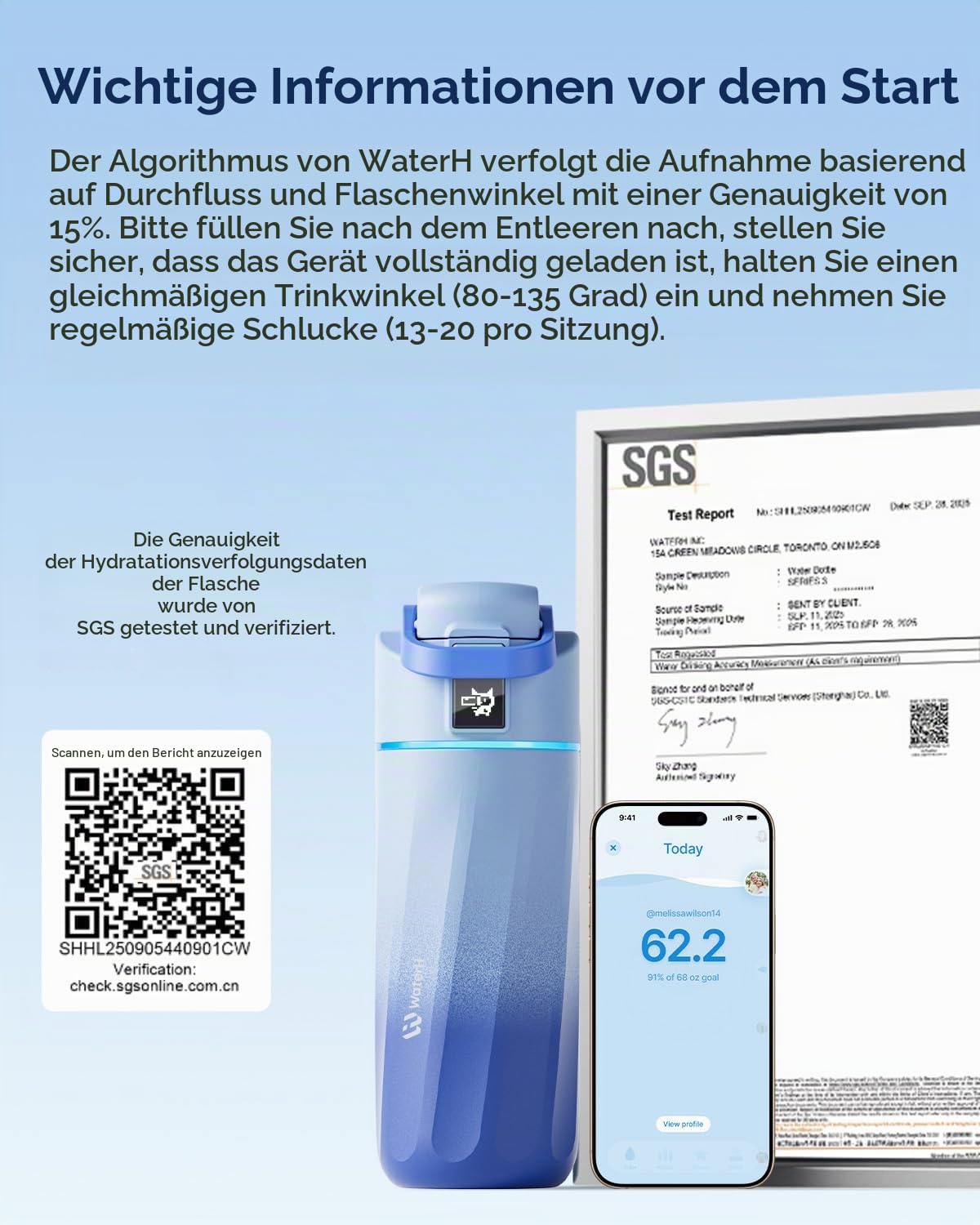 BOOST Intelligente Wasserflasche mit Erinnerungsfunktion & Tracker, 470 ml Trinkflasche für Kinder (Schule), DIY Kühlschrankmagnete, BPA-frei, vakuumisolierter Edelstahl, ideal für Reisen & Camping