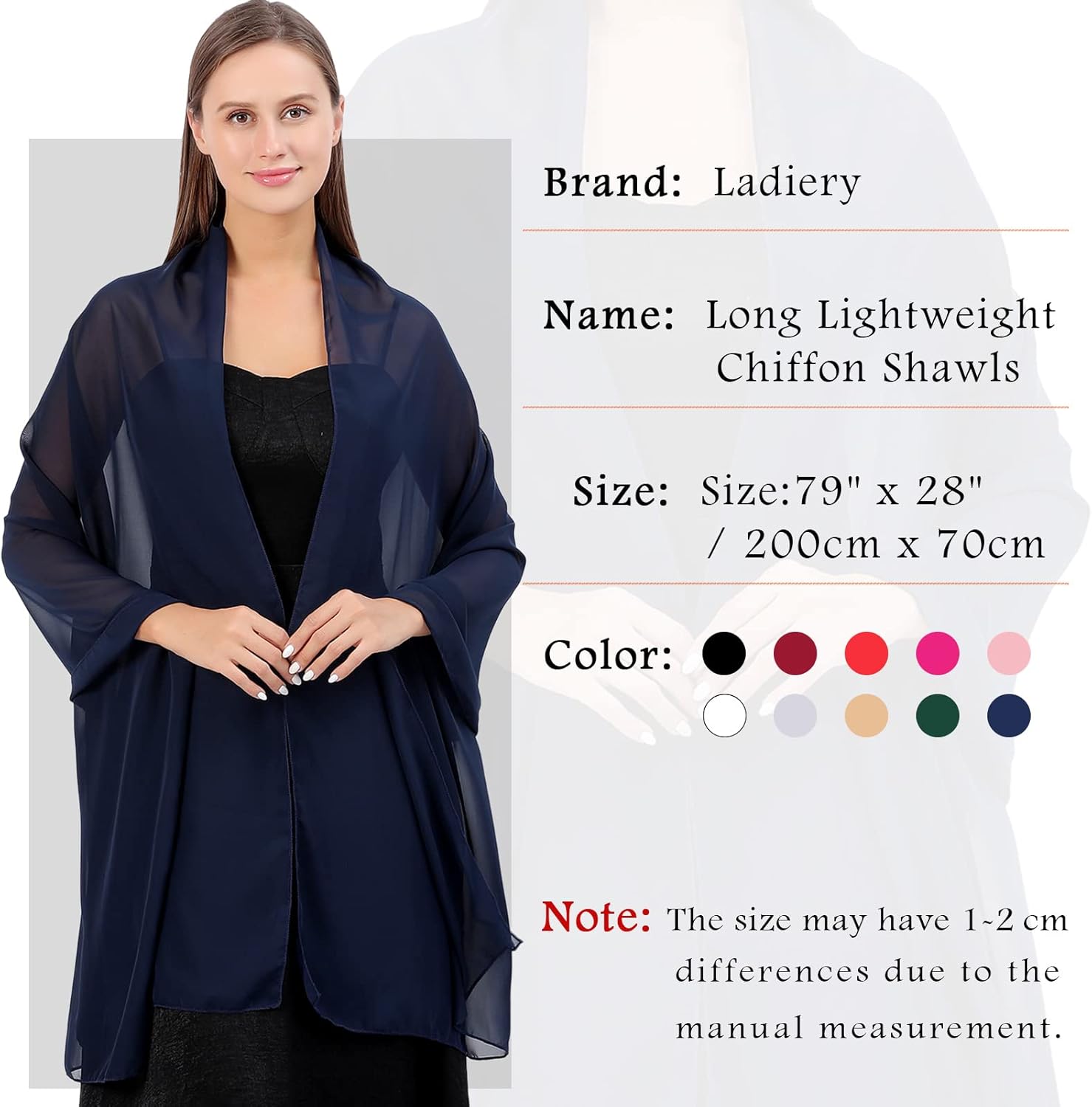 Ladiery Chiffon Shawl Wraps for Women Evening Dresses, Elegant Soft Sheer Shawls for formal dressy Bride Wedding - Image 6