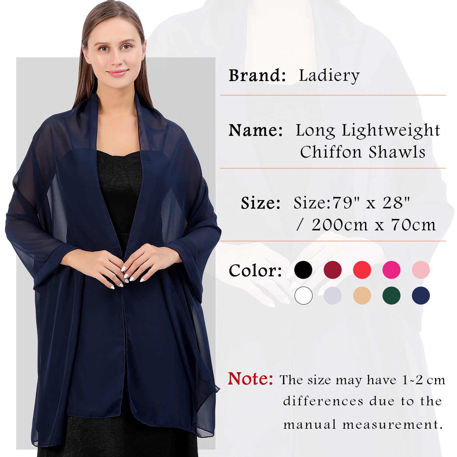 Ladiery Sheer Chiffon Tücher und Wraps für Abendkleider, Damen leichter weicher Schal für Hochzeit Braut Schultertuch