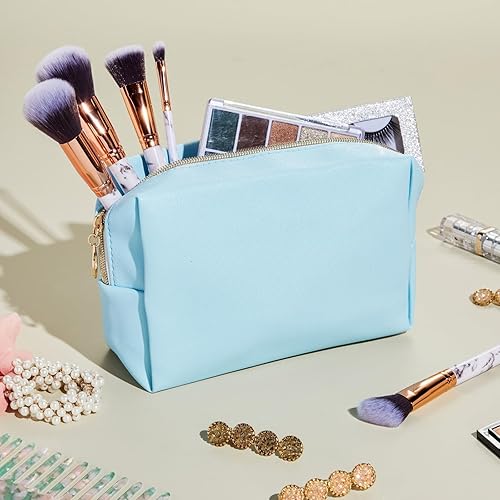 Miniatura 2 de Glamlily Paquete de 3 bolsas de maquillaje de piel sintética con cremallera, bolsas de cosméticos de viaje (3 colores pastel)