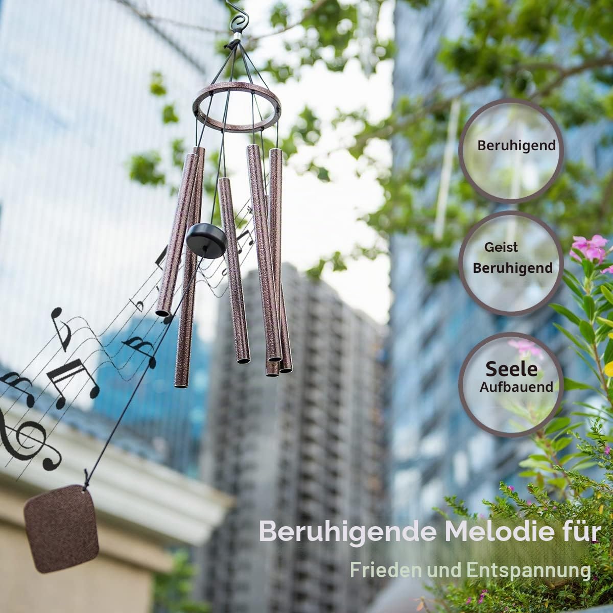 Windspiele-6 hohlaluminiumrohre, 28" Wind Chime für Garten 4Wx28.5H Zoll Kupfer-ader