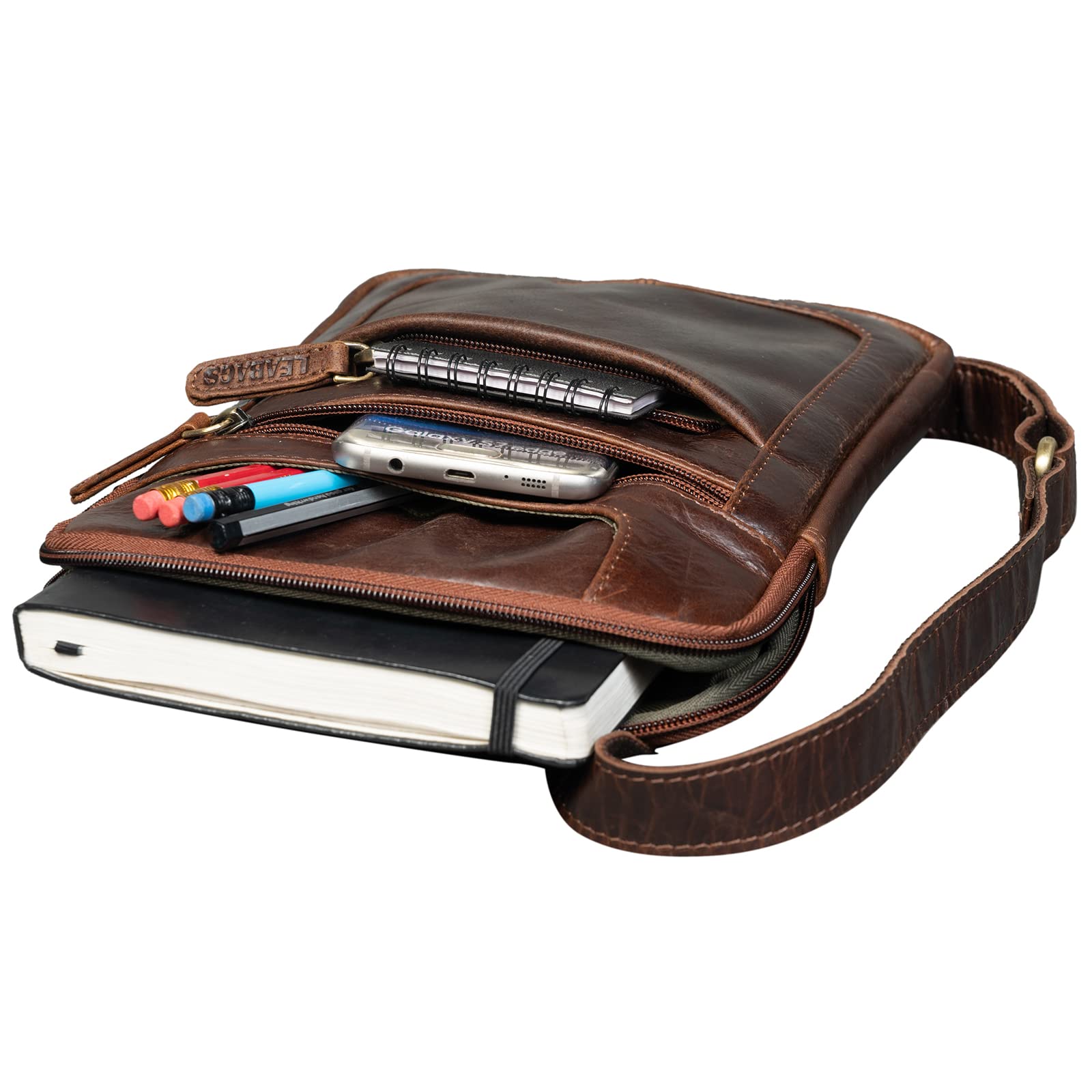 LEABAGS Borsa in Vera Pelle a Tracolla per Uomo e Donna | Messenger da Lavoro | Borsello da Trasporto a Mano | Cow Saddle Horse