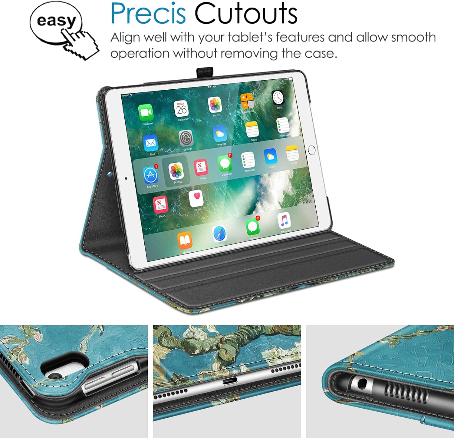 Fintie Case for iPad Air (3rd Gen) 10.5" 2019 / iPad Pro 10.5" 2017- [Sleek Shield] Premium PU Leather Slim Fit Multi Angle Stand Cover with Pocket, Pencil Holder, Auto Wake/Sleep, Blossom