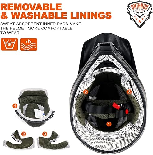 Miniatura 5 de Orthrus Casco para adultos y jóvenes con certificado DOT para motocross, ATV, motocross, motocicleta todoterreno (BIO-verde, L)