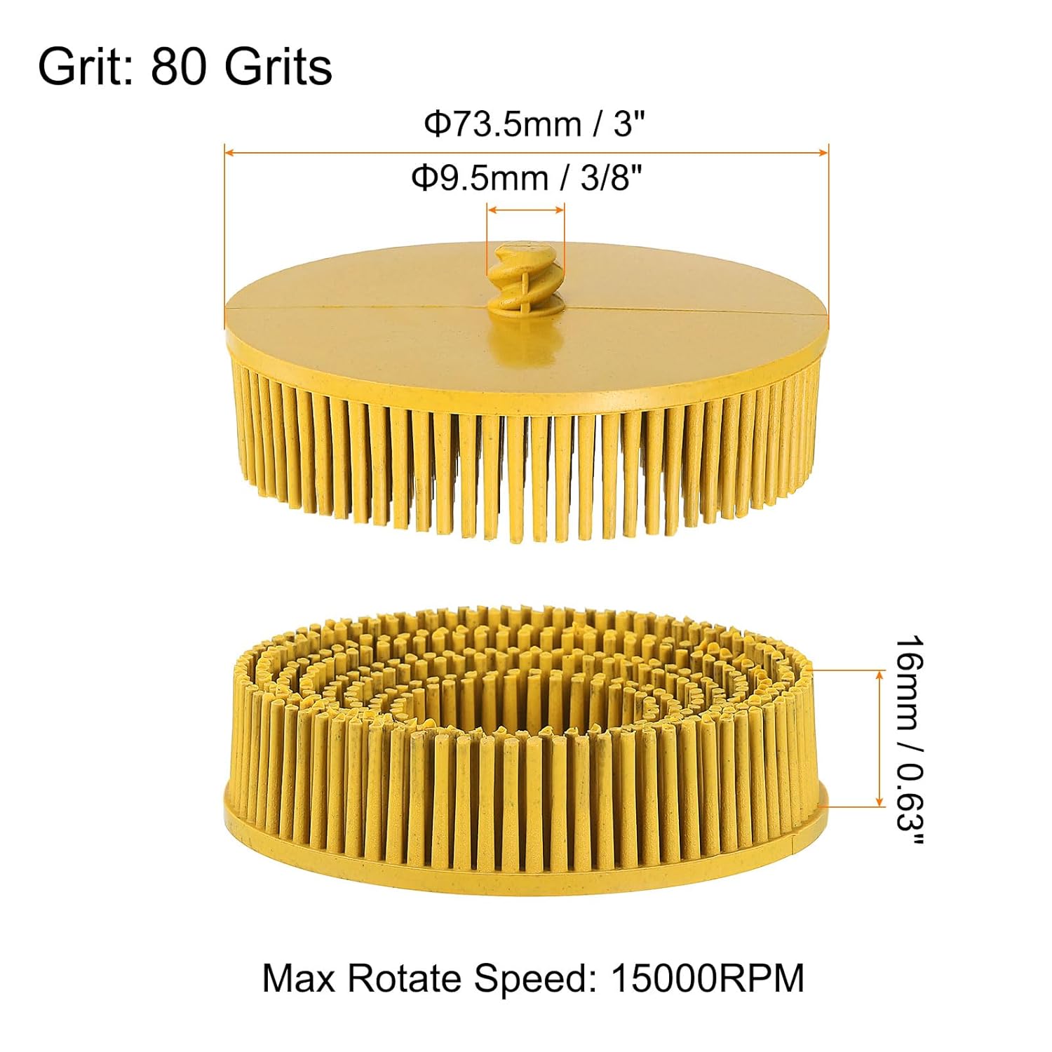 HARFINGTON 4pcs Bristle Disc 3" 80 Grit R-Type Abrasive Brush Coarse Bristle Disc Deburring Electric Disc Brush Attachment Abrasive Coating Removal Disc for Metal, Yellow