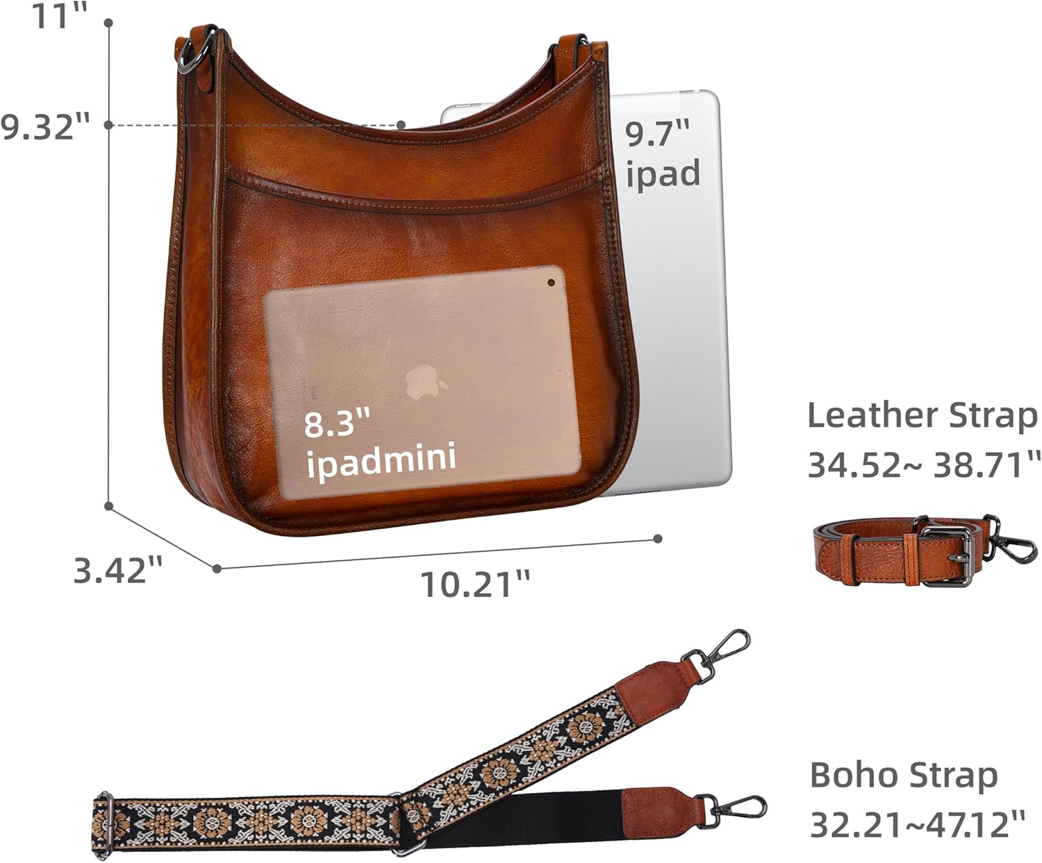 Iswee Crossbody Bags for Women Genuine Leather Purses Vintage Shoulder Handbags Travel Cross Body Bag with Boho Strap - Image 4