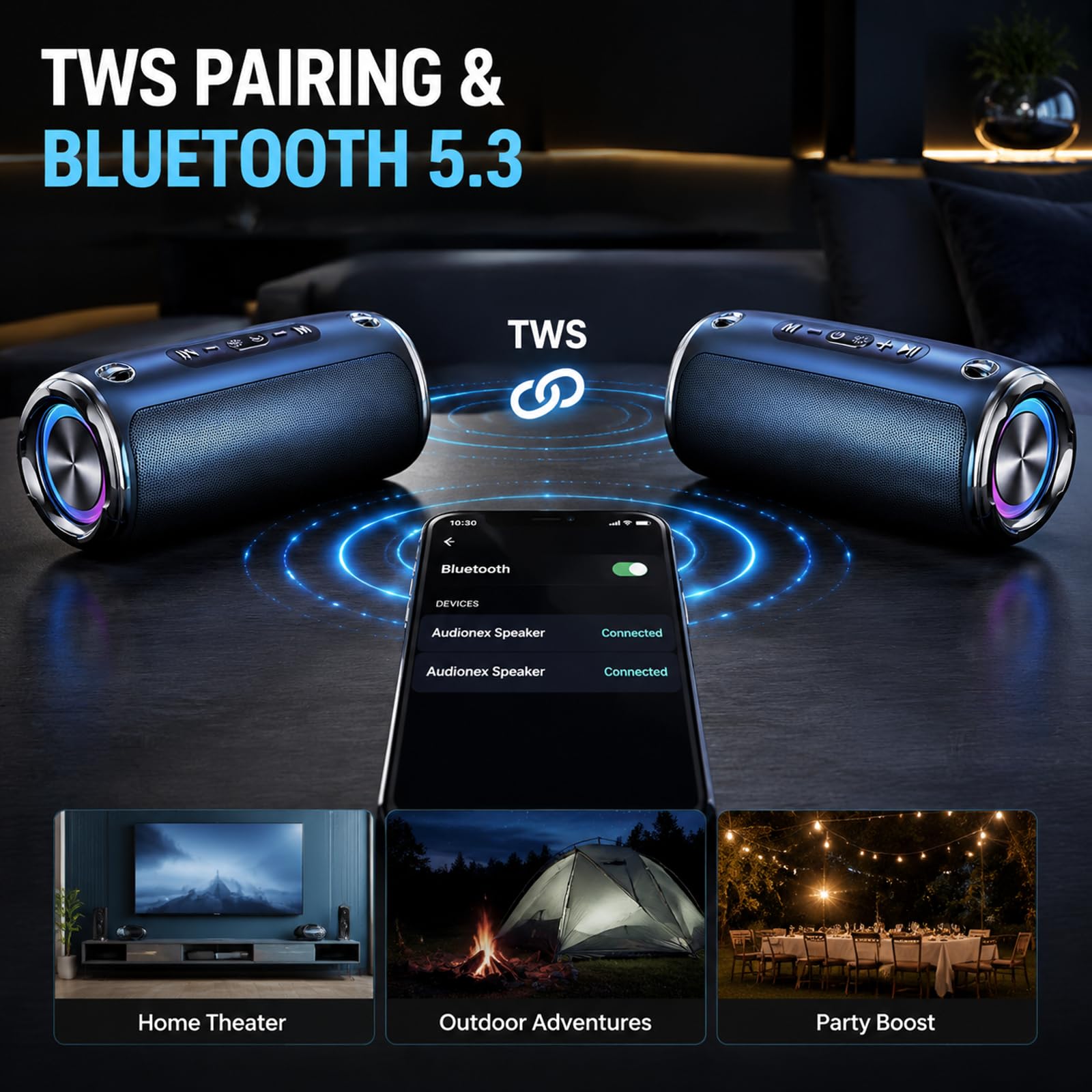 Bluetooth-Lautsprecher – Hi-Fi-Stereo-Soundbar, IPX6 wasserdicht, langlebiges Gehäuse für immersives Heimkinoerlebnis und TV-Kompatibilität, dreifache Audio-Umschaltung