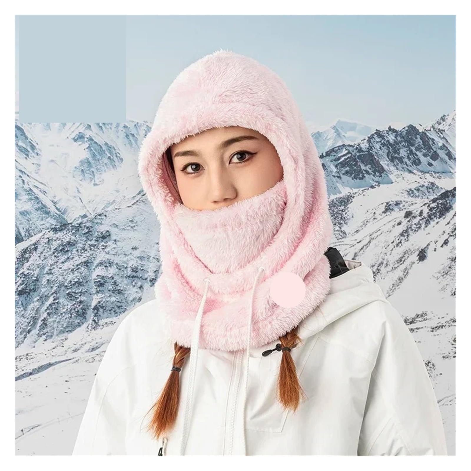 Cagoule Anti-Vent Casquette de Cyclisme épaisse et Chaude, Coupe-Vent, Chapeau d'extérieur, Bavoir de Ski, Capuche Froide, Moto, Ski, vélo, Cagoule, Hiver pour ActivitéS ExtéRieures(Pink)