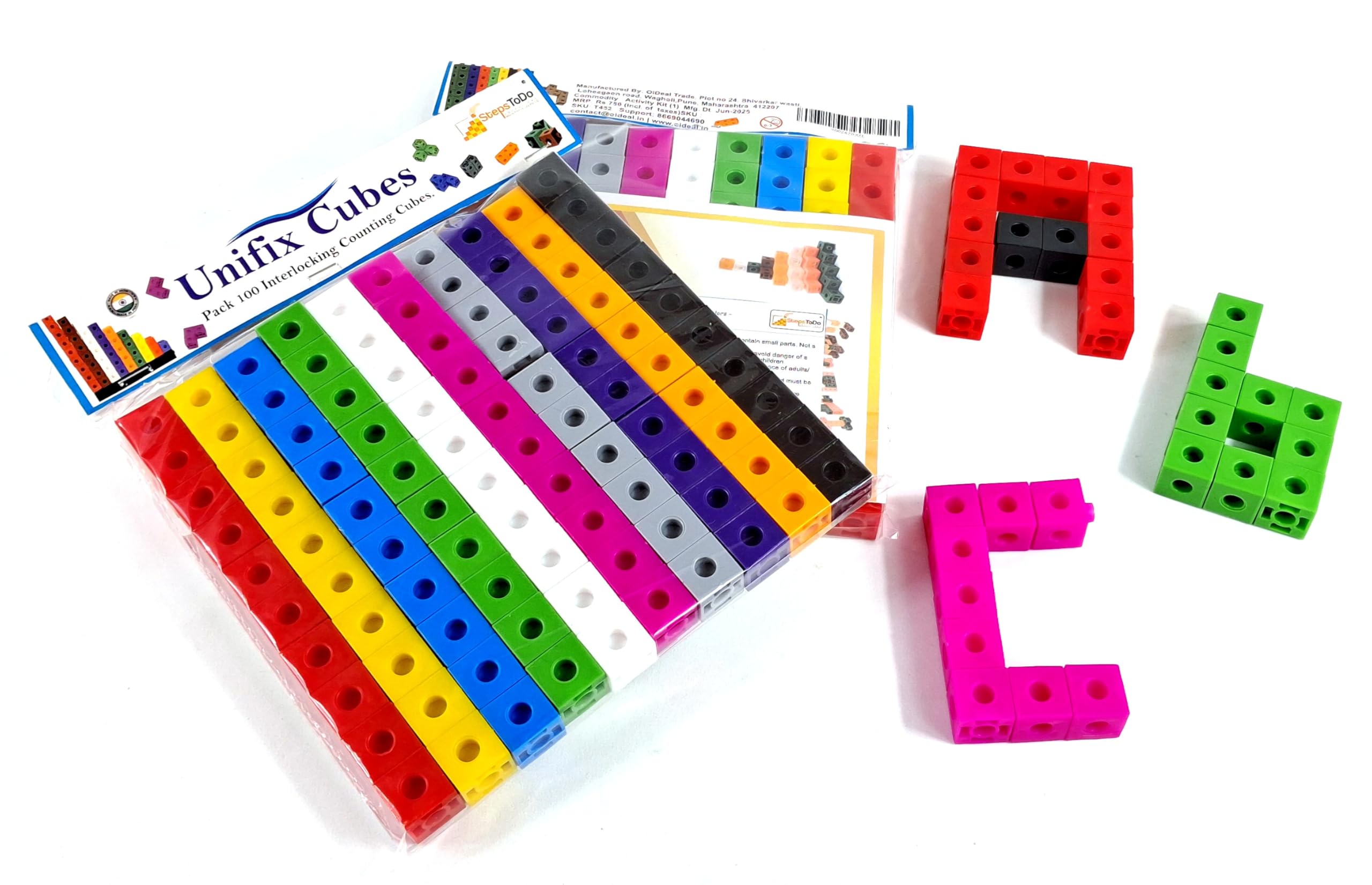 100 Unifix Linking Math Cubes – 2CM Snap Counting Cubes in 10 Colors – Interlocking Math Manipulatives for Kids with Activity Booklet – Perfect for Counting, Sorting & Early Math Skills-image-44
