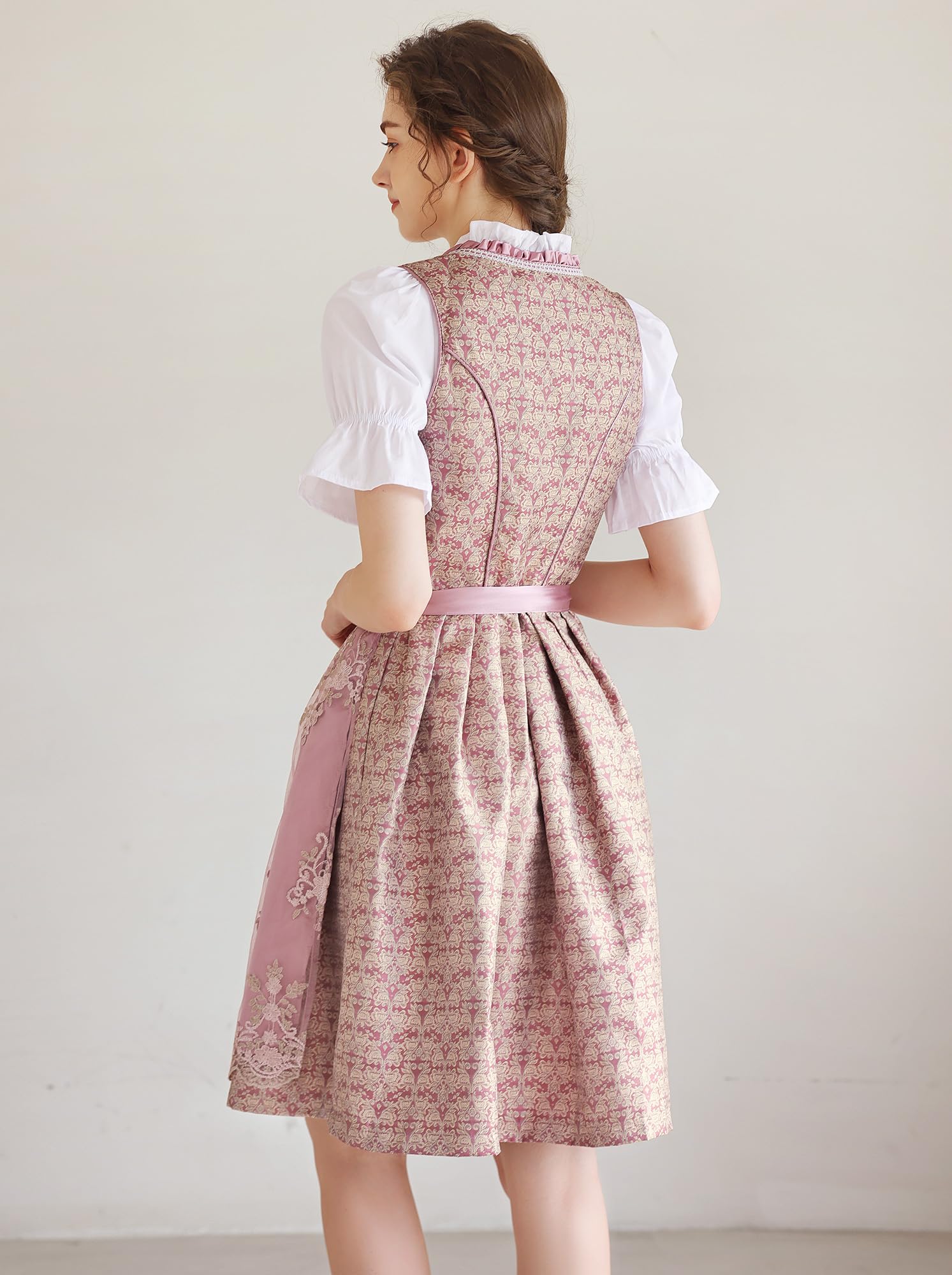 EIISSION Dirndl da Donna Midi in Esclusiva Collezione con Grembiule Rosa
