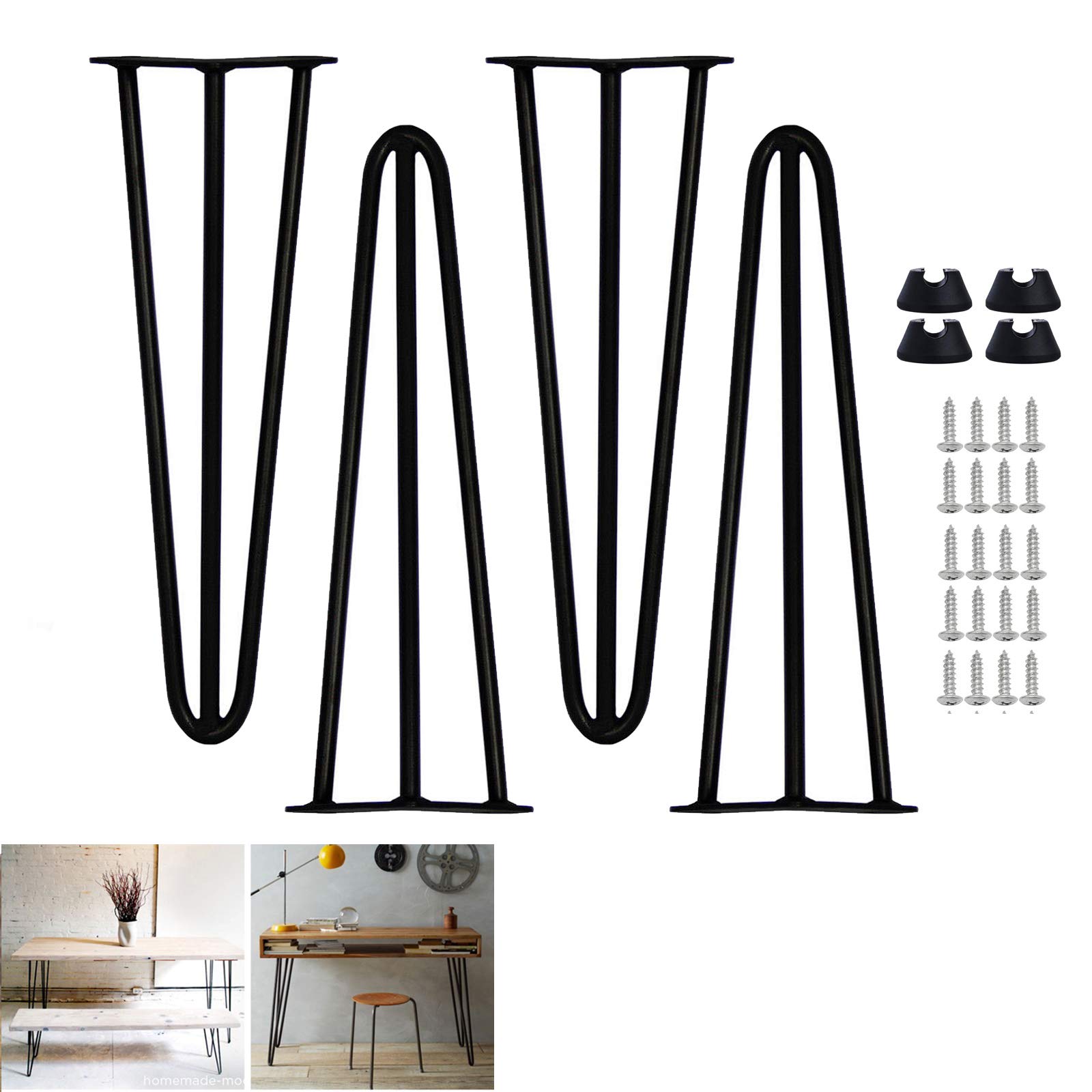 4 x Hairpin Legs 40cm 16 inch Black 3 Rod Bench Leg Metal Heavy Duty Industrial Style 10mm Sturdy Construction for DIY Works — image 1