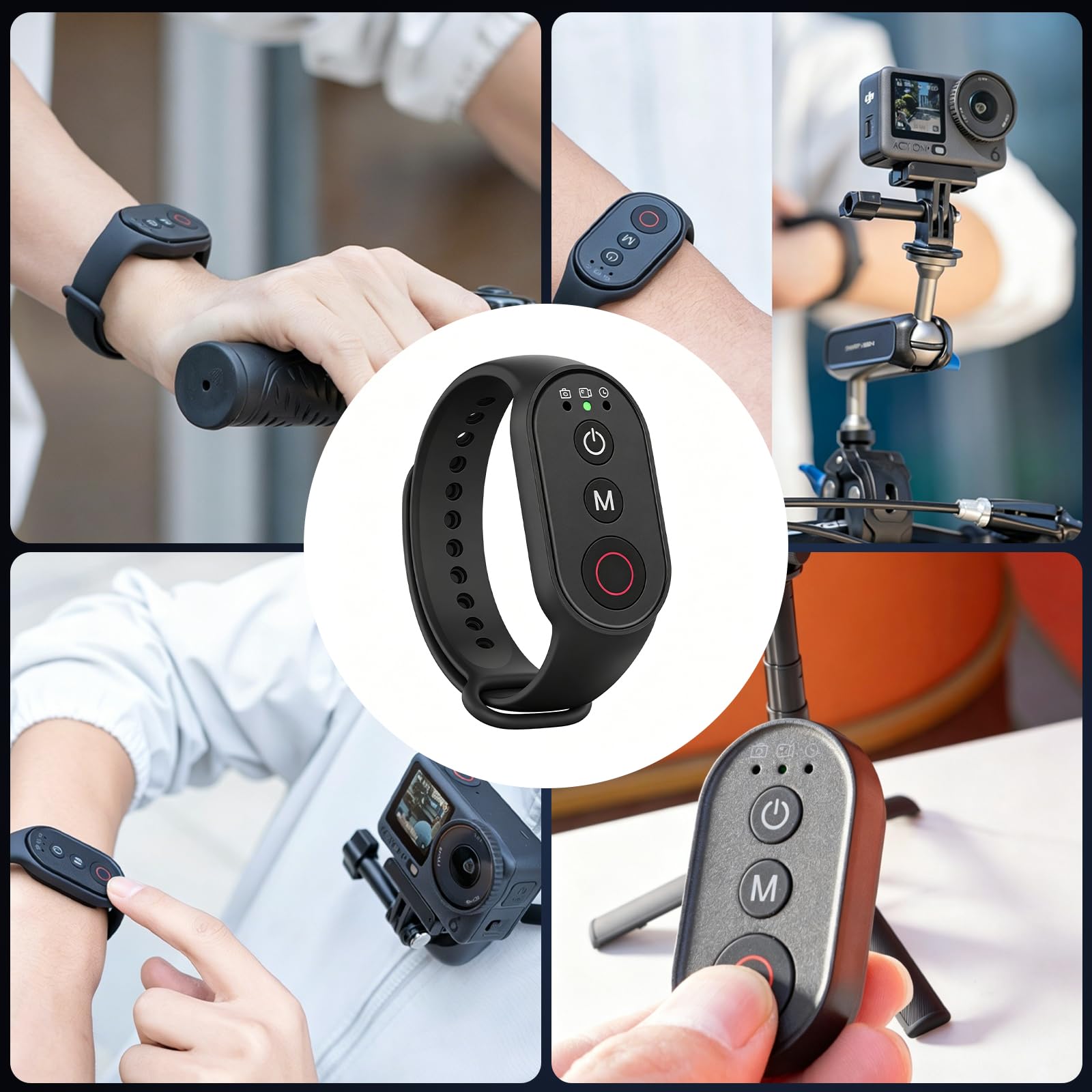 Bluetooth Fernbedienung kompatibel mit DJI Action, Insta360, GoPro 11/12/13 Actionkameras und Phone Universal, Wiederaufladbare Kabellose Fernbedienung, 50m Reichweite, 40H Akkuleistung