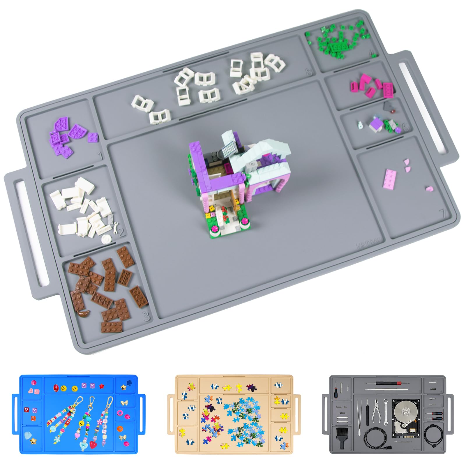 Plaques de Construction avec Champs numérotés, Plateau de Construction pour Jouets, en Silicone de qualité supérieure, pour Encourager la créativité et l'ordre, Gris Clair