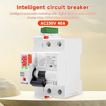 BuyWeek FI Circuit Breaker 2-Pin Smart Circuit Breaker Automatic Restart Device FI Switch Circuit Breaker with Digital Display AC230V 40A 300mA GYAR9-AC-G (with A Type)