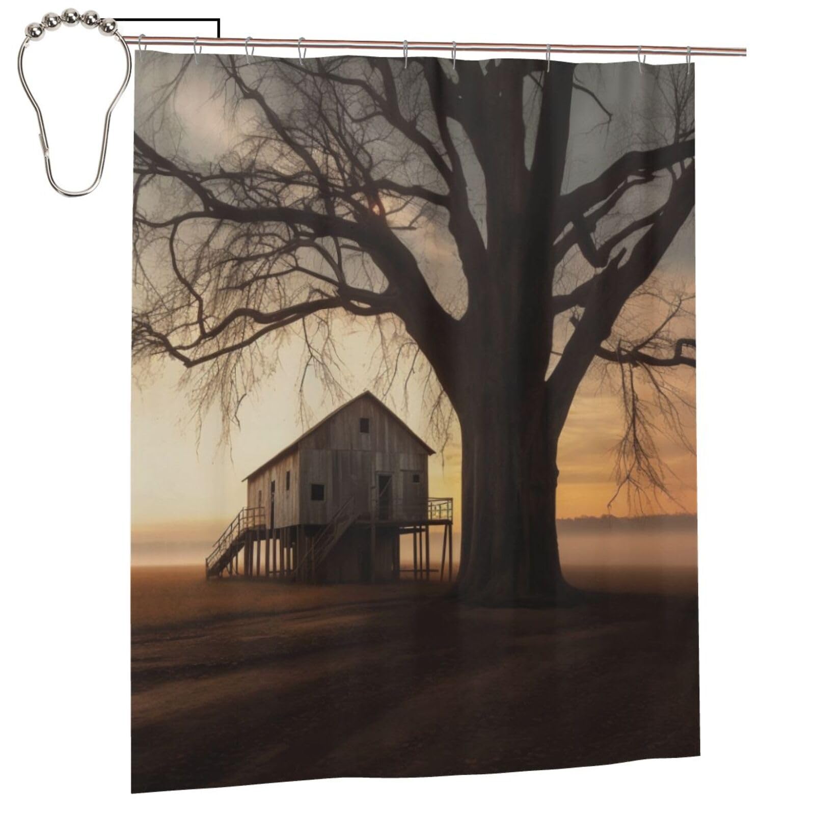BWWHCCTI Sunrise Print Printed Shower Curtain With 12 Iron Hooks Opaque Quick Drying Waterproof Shower Curtains Sets For Bathroom 152x183 Cm