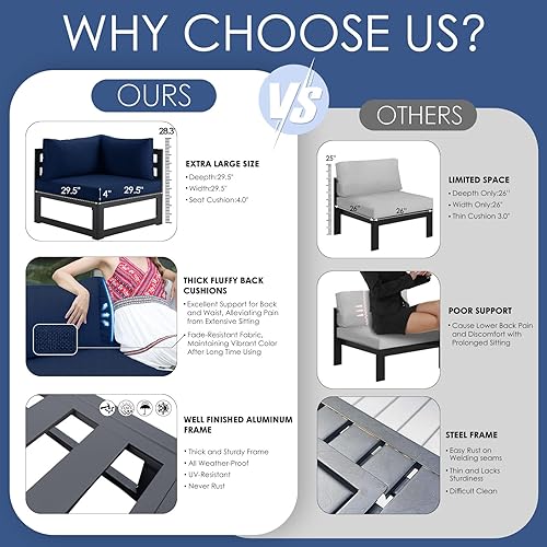 Miniatura 587 de NICESOUL 7 Piece White Powder-Coated Aluminum Patio Furniture with Fire Pit Table, 29 Inch Extra Wide Outdoor Sectional Sofa for 6, High-End Heavy