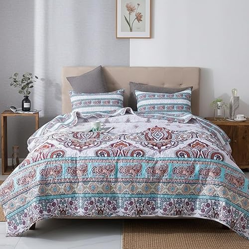 Miniatura 6 de DaDa Bedding - Juego de colcha bohemia con estampado floral para el verano, diseño de cachemira de playa, brillante, vibrante, colorido, reversible,