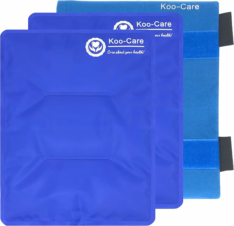 Koo-Care 2 Large Gel Ice Packs for Injuries Reusable Hot Cold Pack Wrap with Strap - Flexible Cold Compress for Shoulder Rotator Cuff, Hip, Knee Replacement Pain Relief Post-Surgery Recovery 11" x 14"