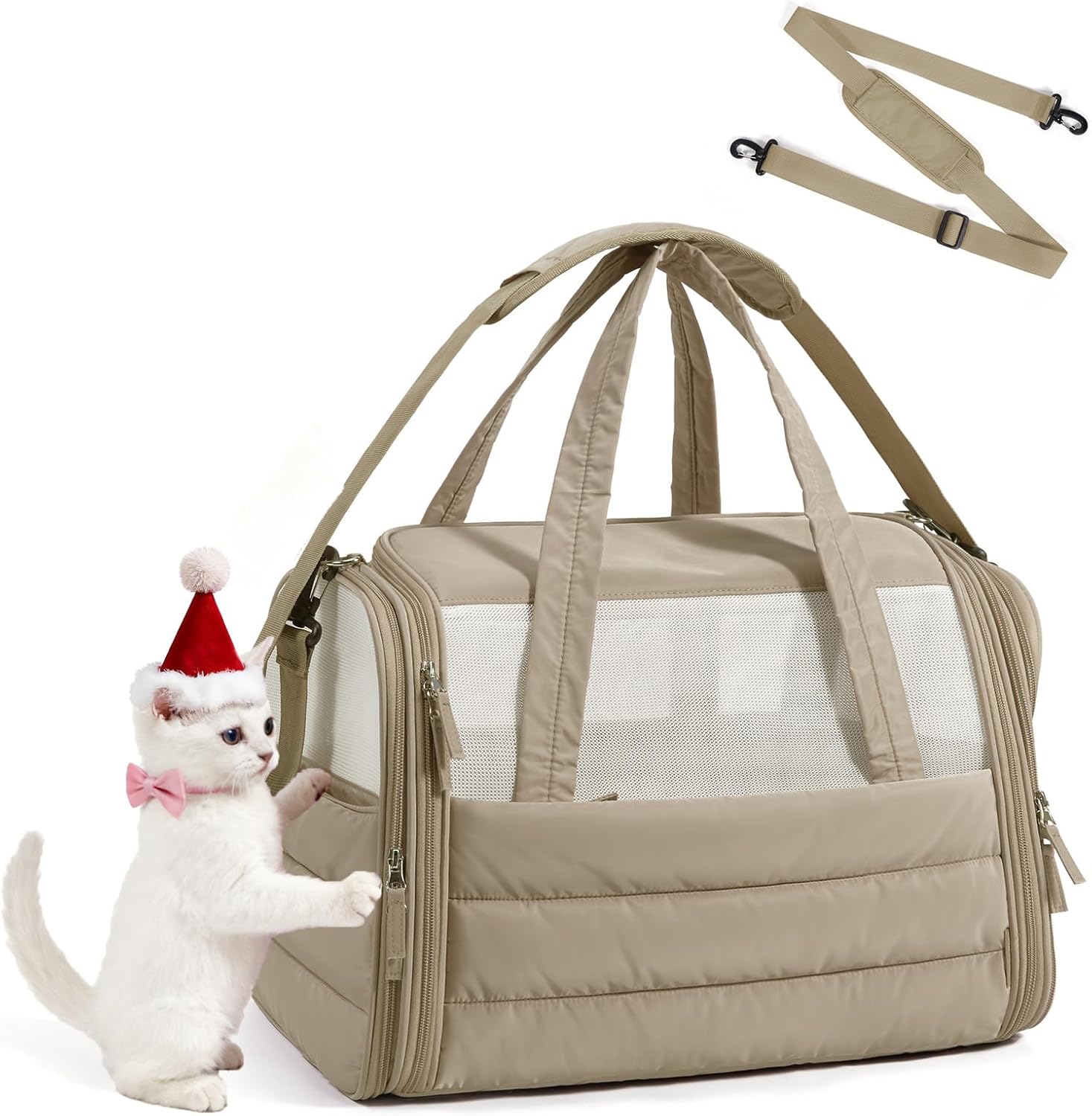 BAGSMART Soft-Sided Cat Carrier: Quilted Travel Bag for Pets Up to 20 lbs