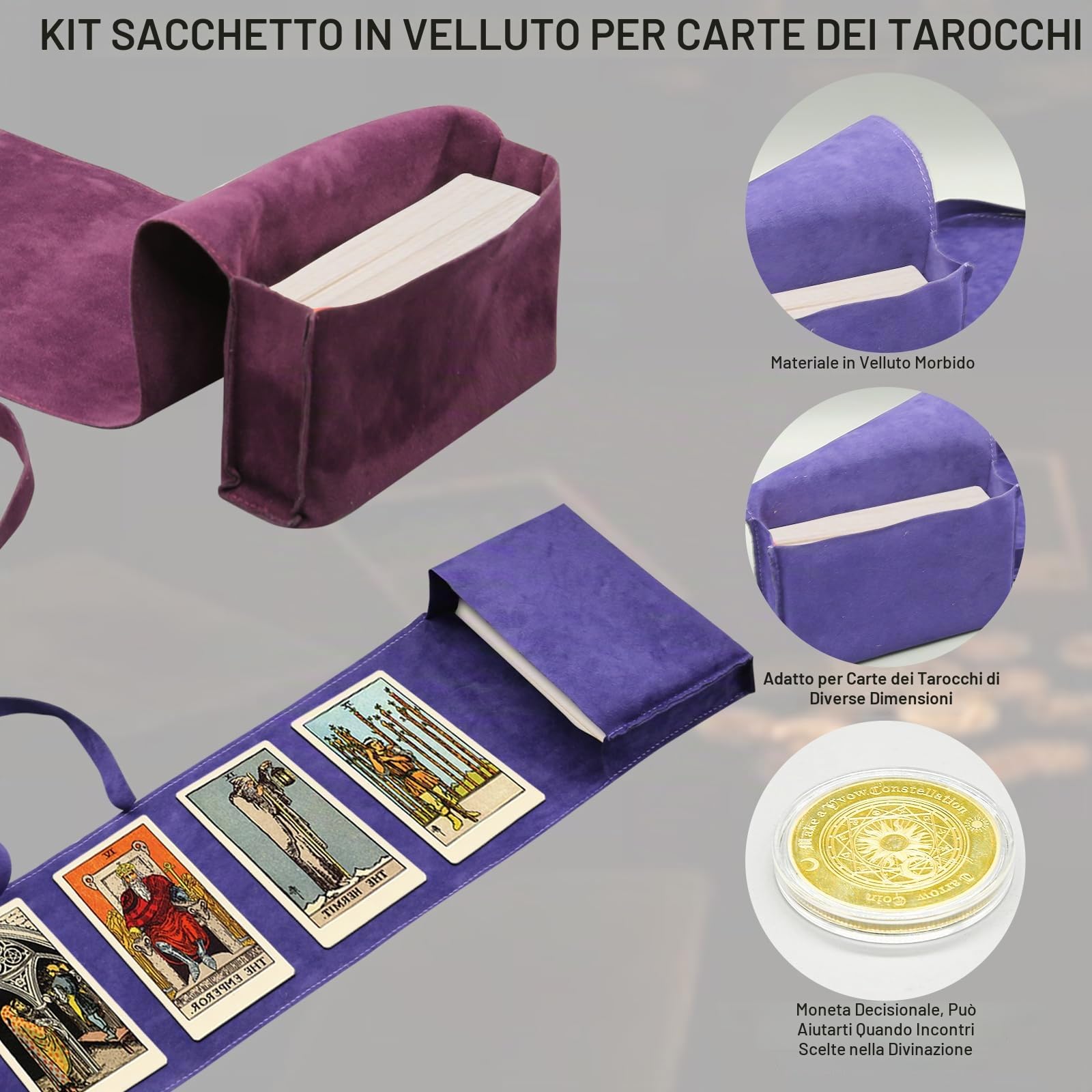 HINGTAI Kit Borsa Porta Carte dei Tarocchi da 3 Pezzi,Buste in Tessuto per Tarocchi Porta Carte per Carte da Gioco e Mazzo Oracle, Accessori per Tarocchi