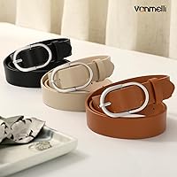 Vista 3 de VONMELLI Paquete de 3 cinturones de mujer para pantalones vaqueros, cinturón de vestir con hebilla dorada