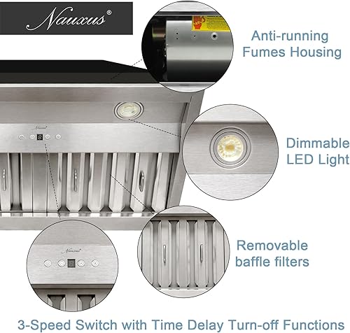 Miniatura 3 de Akicon Inserto para campana extractora de 30 pulgadas, 600 CFM, inserto de conducto de acero inoxidable ultra silencioso, campana de ventilación de