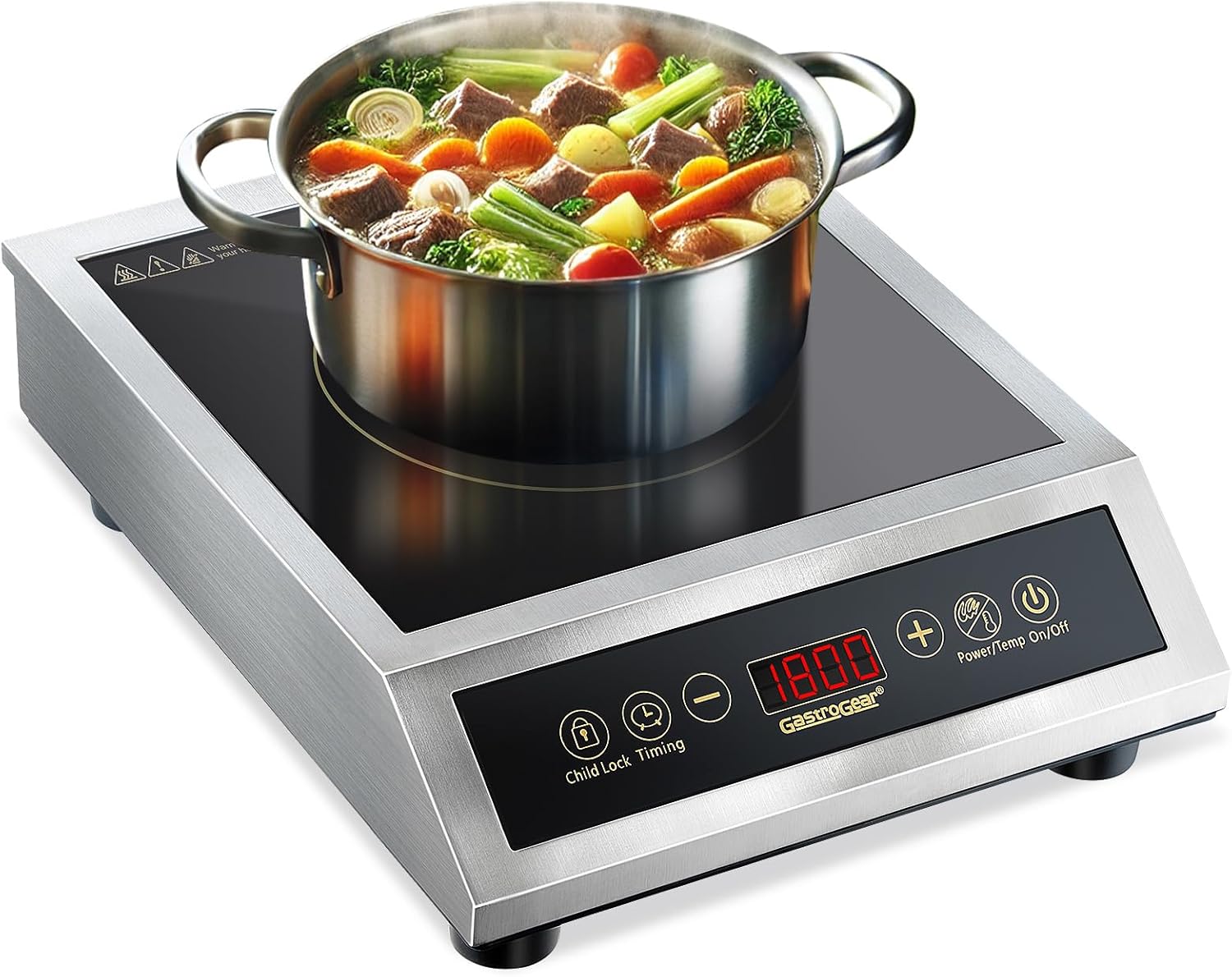 Induction Cooktop, Commercial Induction Hot Plate Electric Stove with 17 Power Levels, 200-1800W, 176~464°F, Child Safety Lock, 18-hour Timer, 1800W Induction Burners for Cooking 1800W/110V
