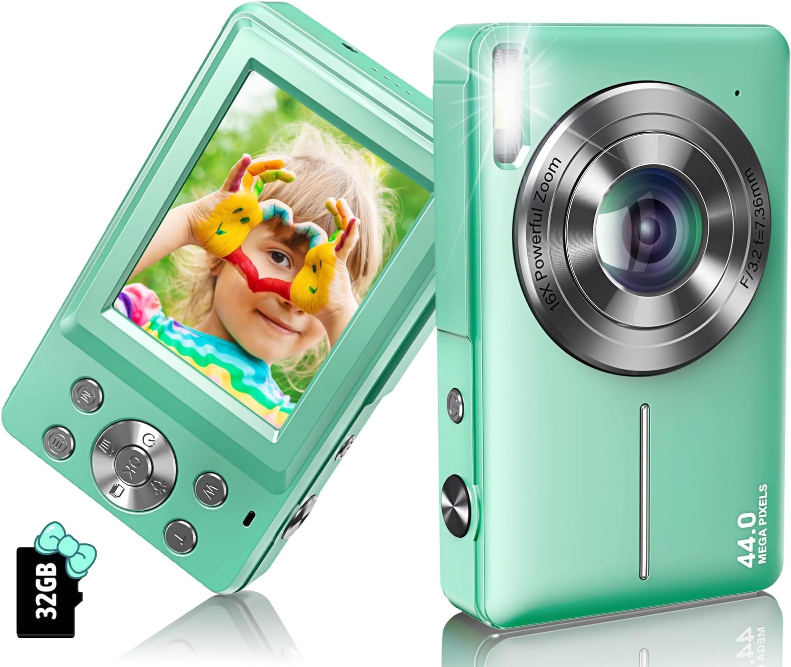 Digital Camera 1080P 44MP Digital Cameras, Point and Shoot Camera for Kids with 16X Zoom, Anti-Shake, Compact Small Travel Camera for Beginner Children Boys Girls Teens Gift