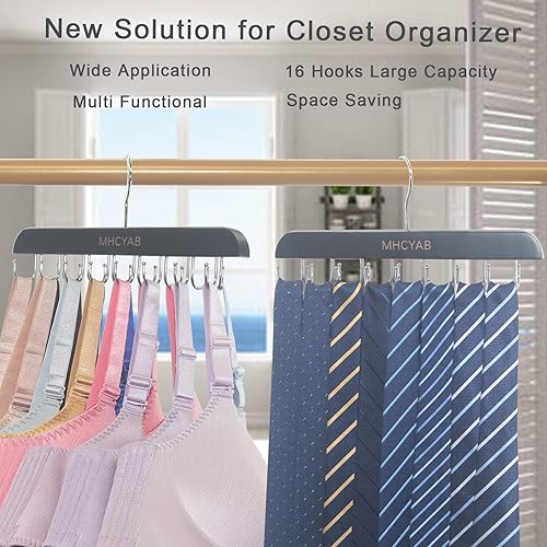 Miniatura 2 de Colgador de brasier para organizador de armario, colgador superior sin mangas con madera de primera calidad, 16 ganchos ajustables, organizadores de