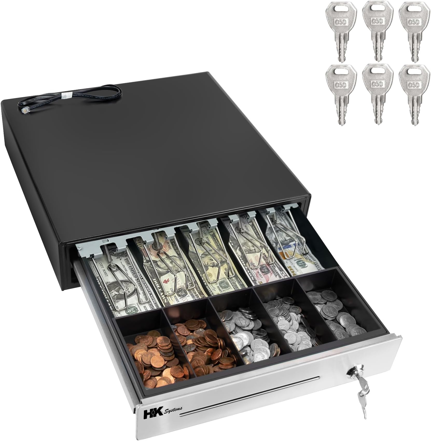 - HK SYSTEMS 16inch "Stainless Steel" Front Heavy Duty Black POS Cash Drawer with 5Bill/5Coin