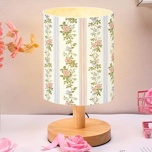 Miniatura 8 de VIHOSE Lámpara de mesa de unicornio para dormitorio, lámpara de noche de madera con mesita de noche de lino, pantalla de guardería de dibujos