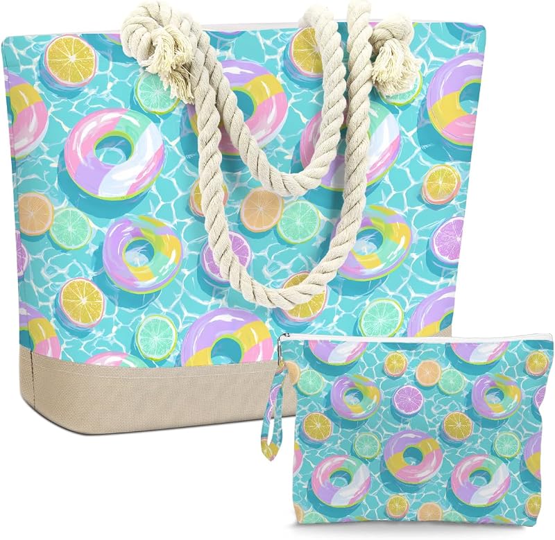 BELLOWDEER Bolsa tote de lona com necessaire impermeável, conjunto com 2