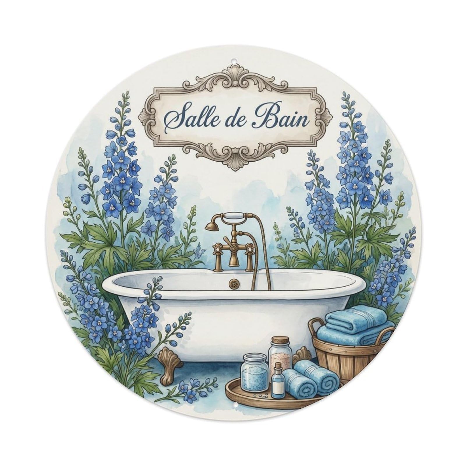 Bathroom Delphinium Vintage Bathroom Metal Tin Sign