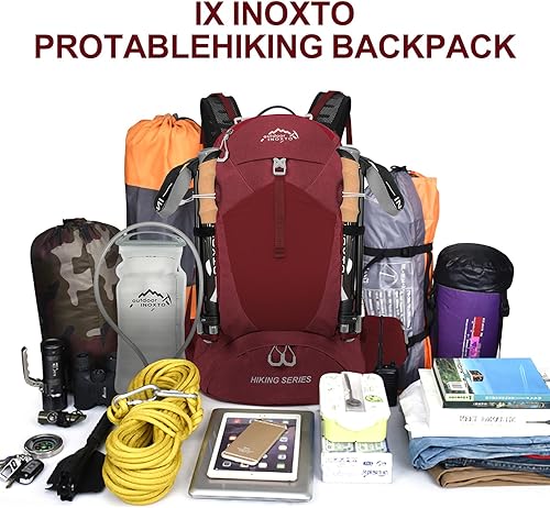 Miniatura 5 de IX INOXTO Mochila de senderismo, mochila de senderismo impermeable con bolsa de agua de 3 litros y cubierta para lluvia, mochila ligera de viaje