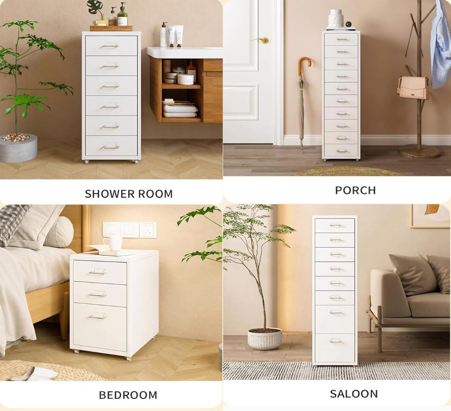 Metal Rolling File Cabinet with Lock, Mobile Vertical Filing Cabinet on Wheels, Under Desk Storage for Home Office, Mobile Printer Stand