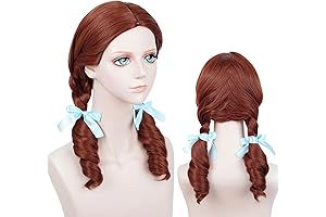 Dorothy Wizard of Oz Wig: Brown Braided Cosplay Wig with Blue Ribbon