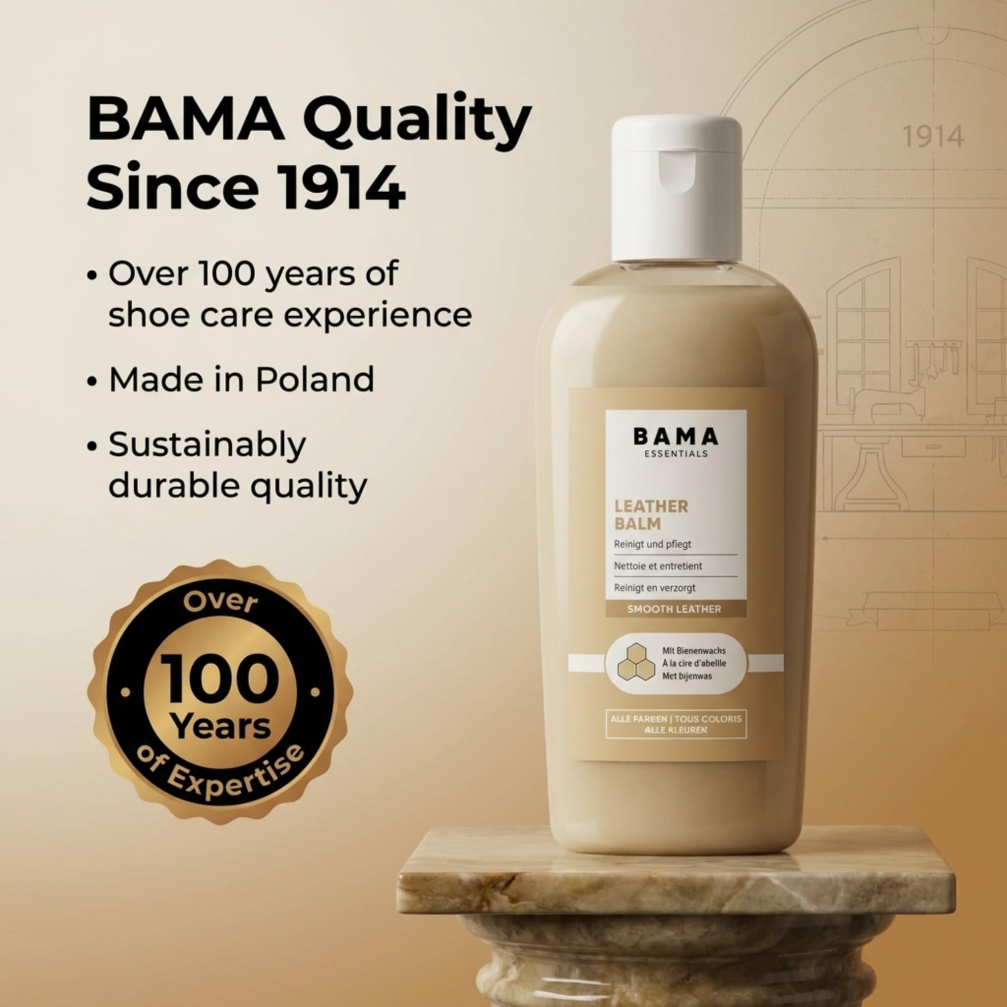 Bama Leather Balm - z Naturalnym Woskiem Pszczelim – Balsam do Pielęgnacji Skóry Gładkiej, Butów, Botków, Torebek i Kurtek – Bezbarwny, Odpowiedni do Wszystkich Kolorów Skóry - 100 ml
