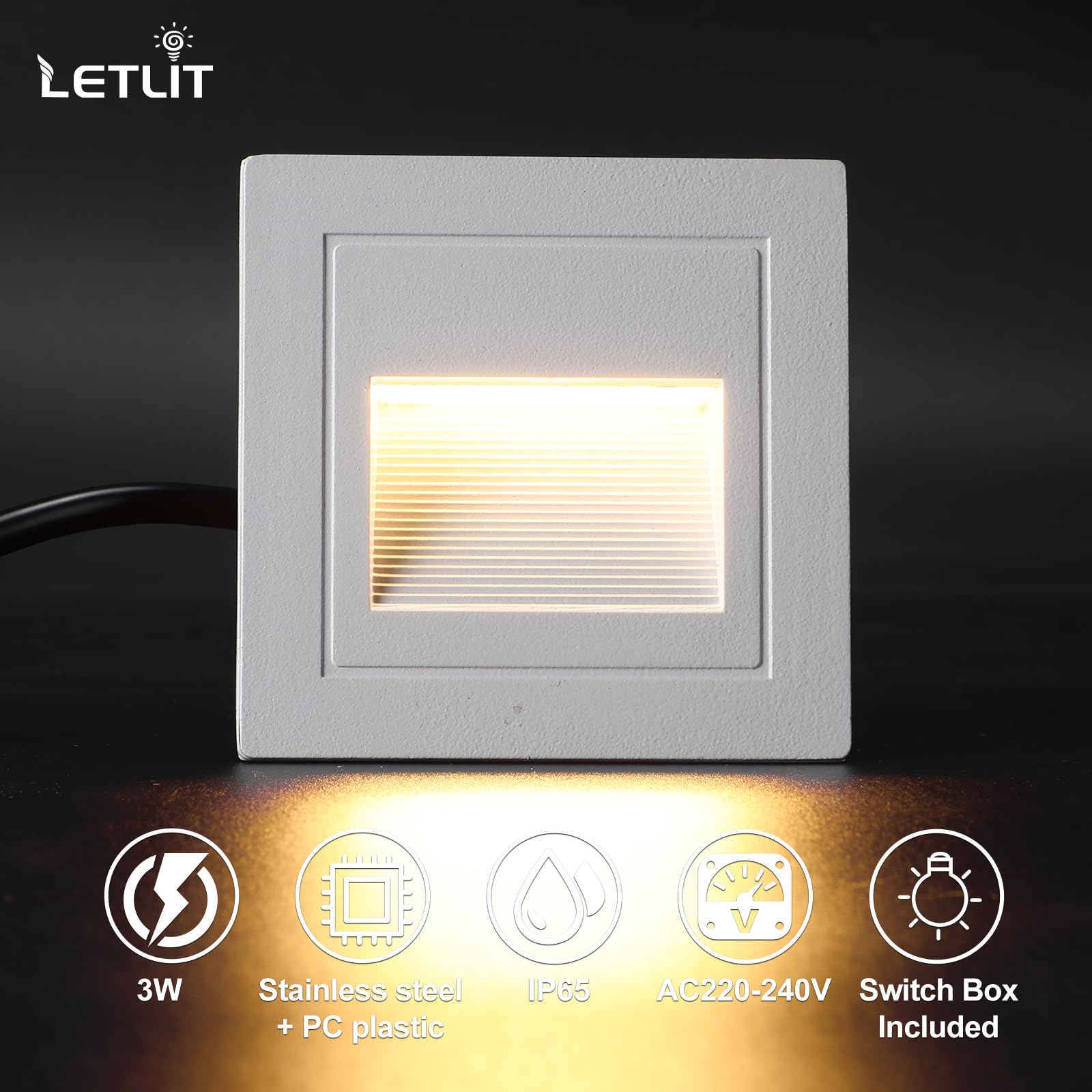 3W 300LM Segnapasso LED Esterno 6 Pezzi, IP65 Impermeabile Segnapassi, 3000K Faretti Segnapasso da Interno, Luci per Scale 230V, Luce da Parete 85x85mm - Scatole Incasso 68mm, Alluminio Bianco
