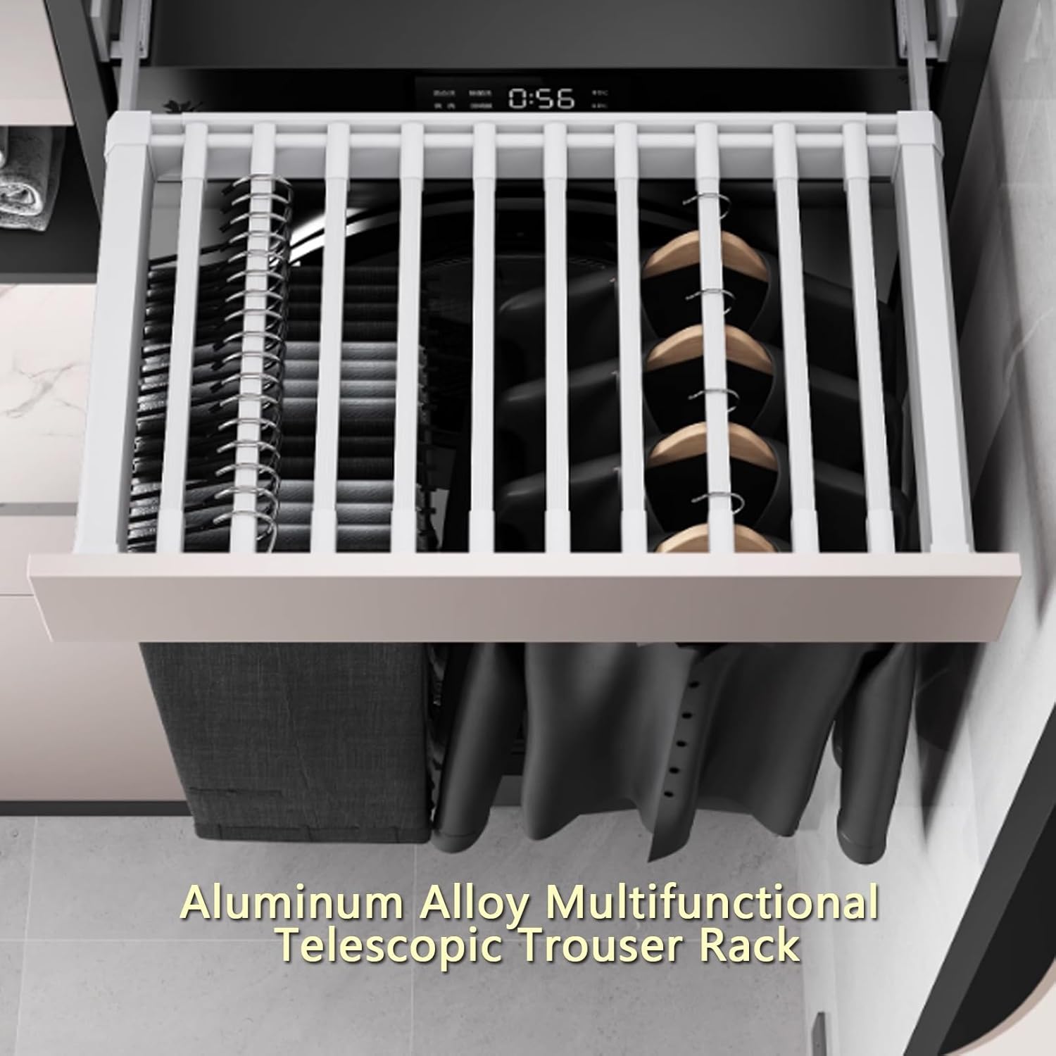 Clothes Rail Pull Out Clothes Rail Drying Rack, Invisible Washing Machine Balcony Drawer-Type Pants White Multiple Sizes(864-914mm)