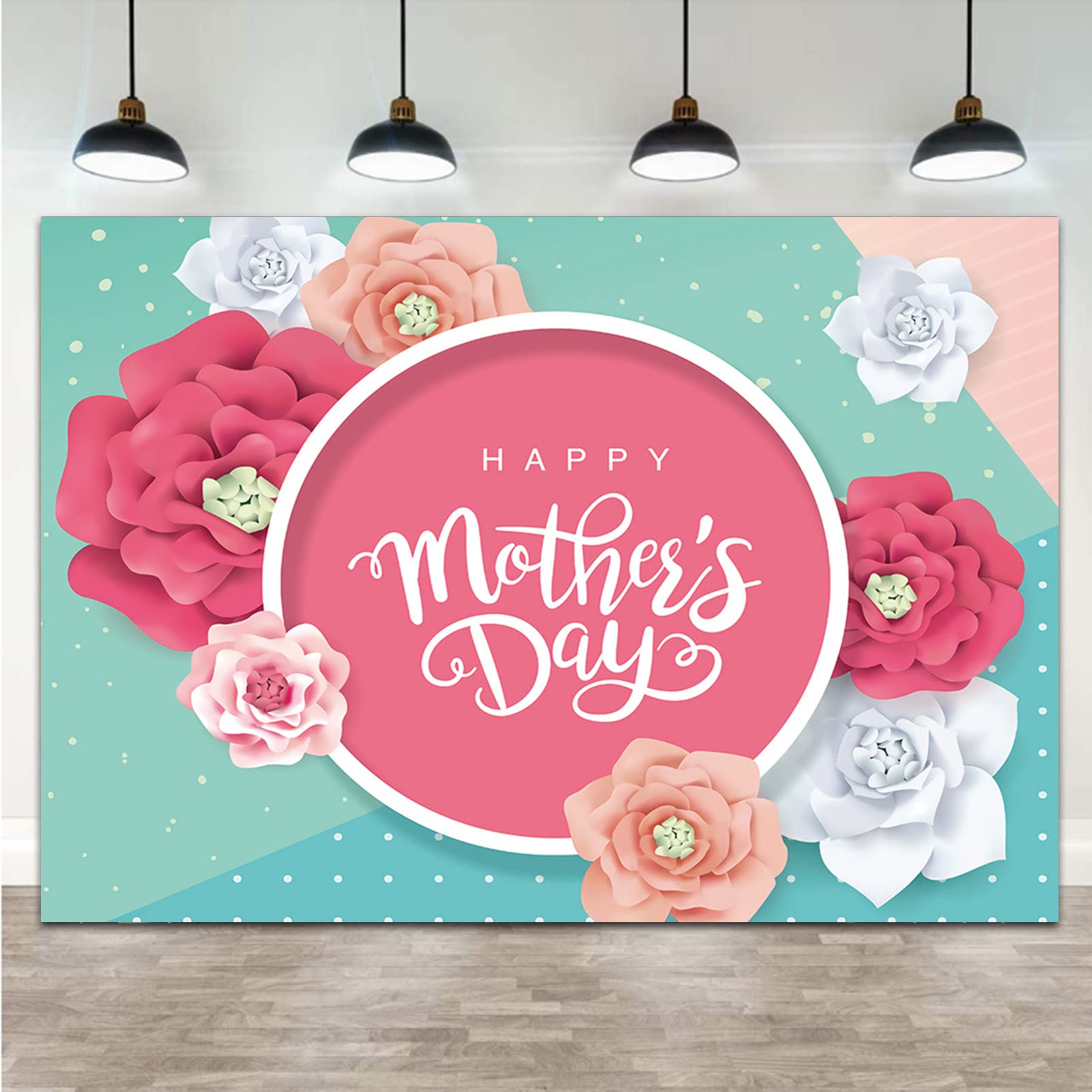 Happy Mother's Day Photography Backdrop Pink Flower Photo Green Background for Festival Birthday Party Decoration Banner 5x3ft