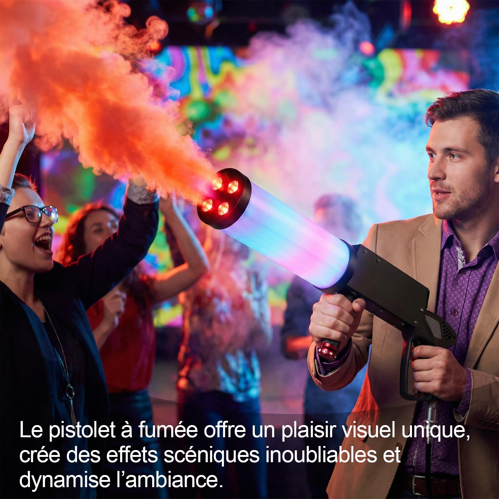 Macchina portatile per fumo, CO2, pistola per fumo con 4 LED RGB e tubo da 3 m, portata 6-8 m, ideale per DJ bar, feste, concerti, matrimoni, Halloween e Natale, attrezzatura per spettacoli ed eventi