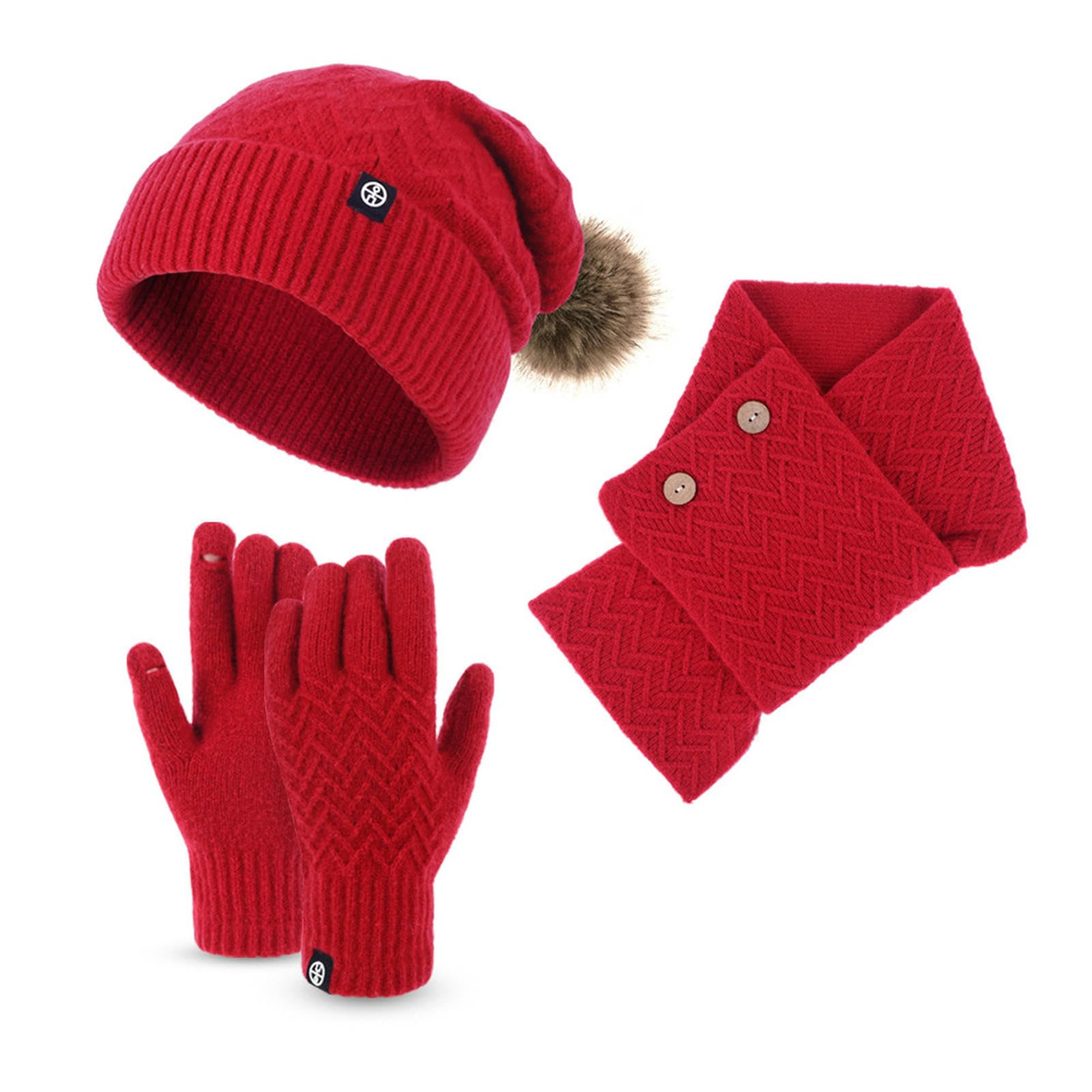 Wintermütze Schal Handschuhe Set Aus Strickmütze, Und Handschuhen Mit Bommel Für Den Herbst Winter Im Freien – Warm -schwarz