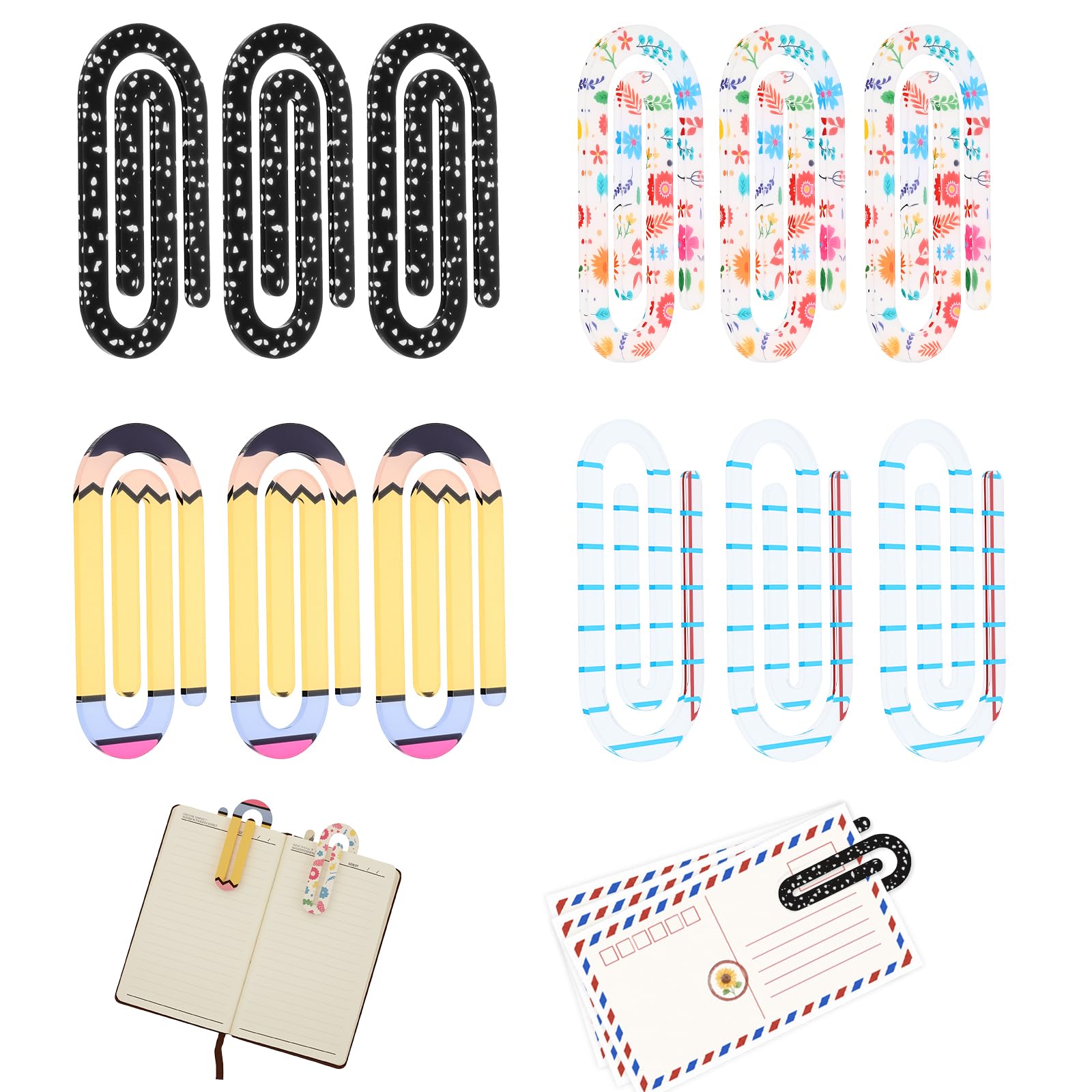 Kuanght 12 Pcs Acrylic Jumbo Paper Clips, 10cm Sublimation Blank Paper Clips for Organizing Documents, Receipts, Recipes and Photos, Sublimation Blanks Clip for Educators Students and Book Lovers