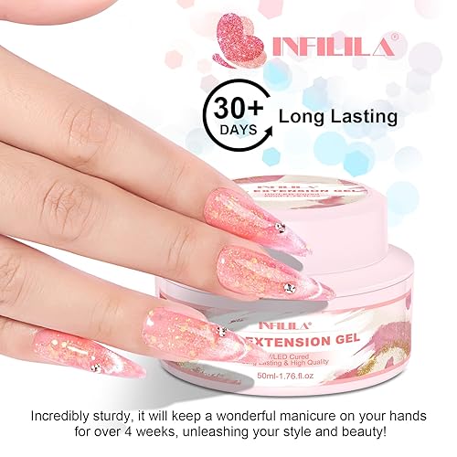 Miniatura 7 de NXJ INFILILA Gel de uñas de polietileno con purpurina, colores rosa intenso, extensión de gel de poliéster para mejorar las uñas, engrosamiento