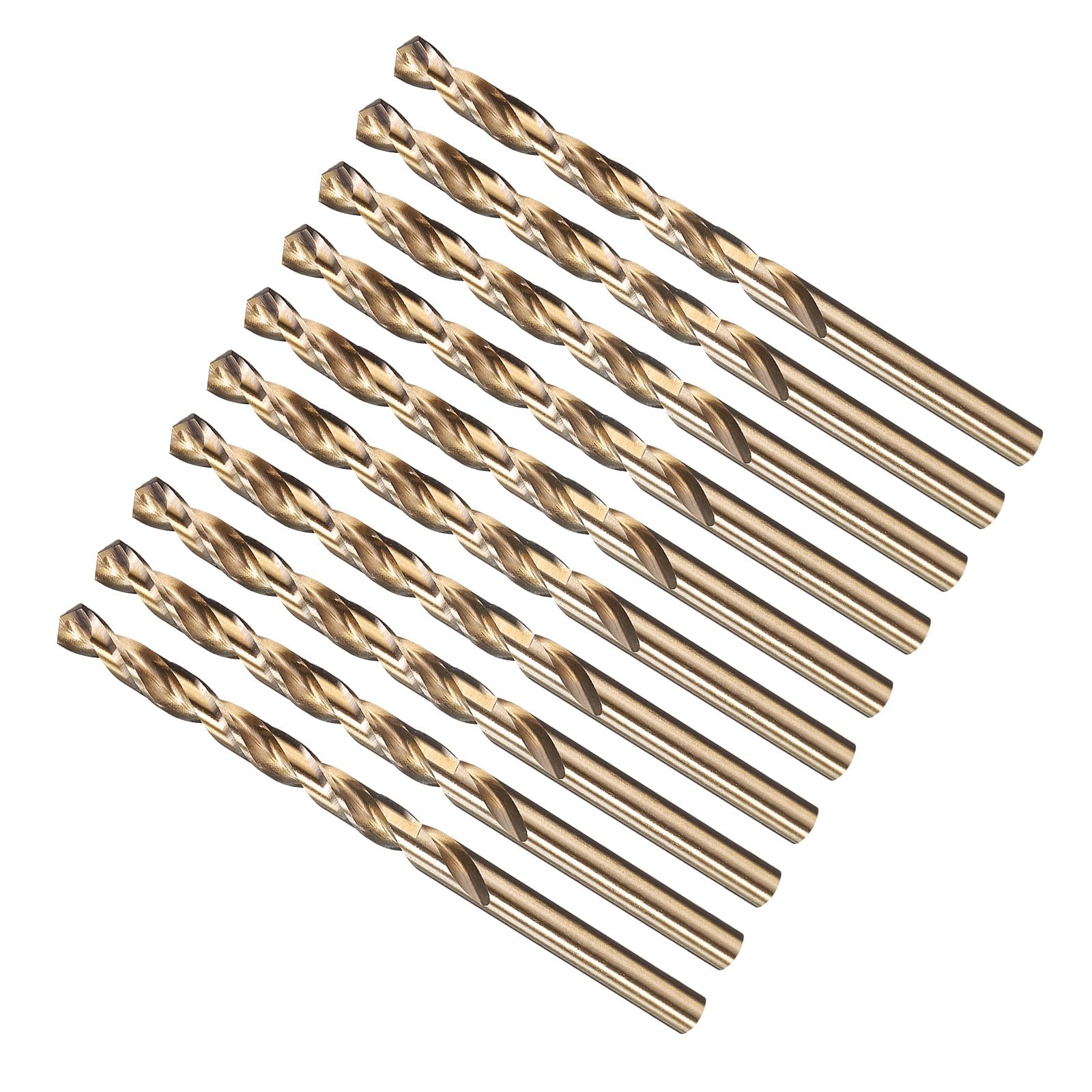 METALLIXITY 6.4mm Drill Bit (1/4") 10Pcs, M35 Cobalt High-Speed Steel Straight Shank Spiral Flute 135°Point Tip Gold for Stainless Steel Iron Copper Aluminum Hard Metal